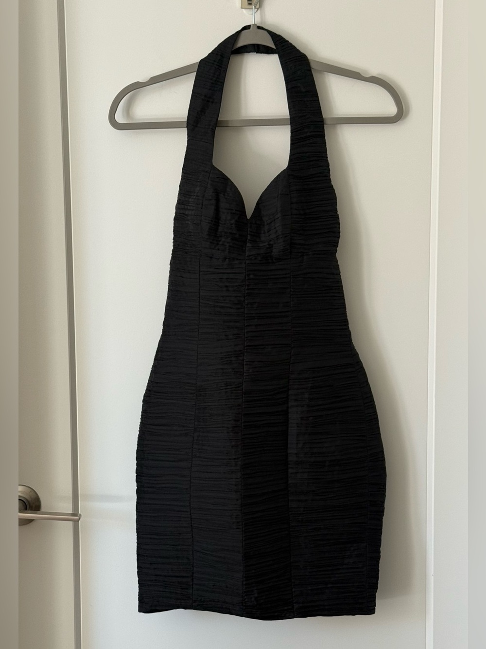 Vintage Melivier Black Halter Mini Dress Size 4 Textured Cocktail Bodycon Dress
